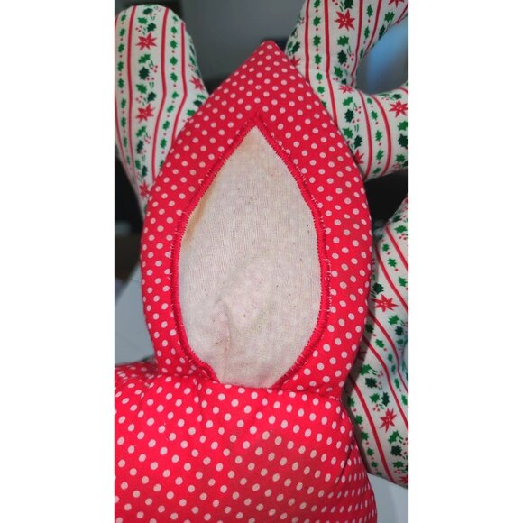 Large Handmade Red & White Polka Dot Reindeer Pillow Christmas Decor Mid Century - Picture 6 of 15